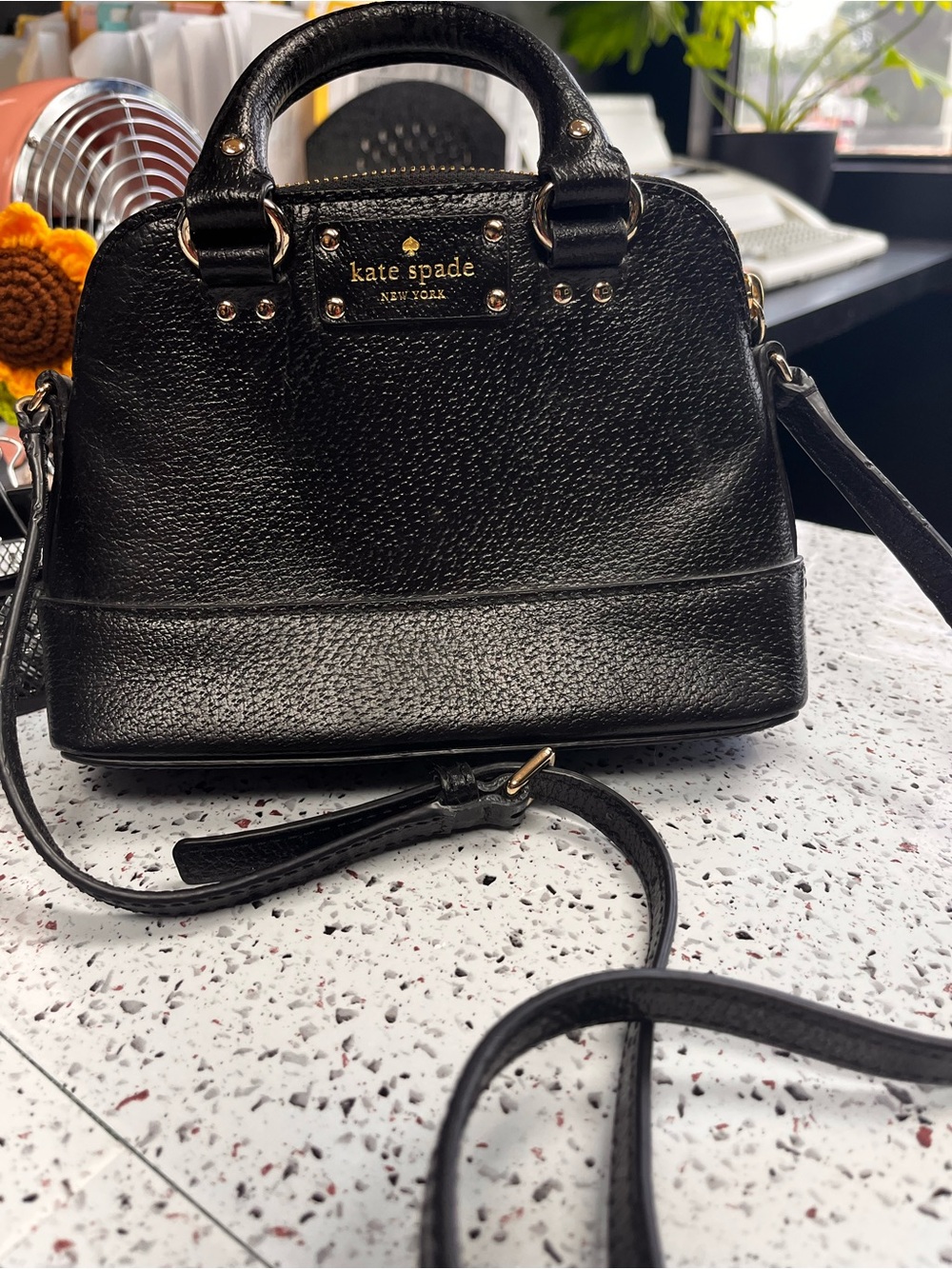kate spade Black Pebbled Leather Mini Satchel with Removable Strap